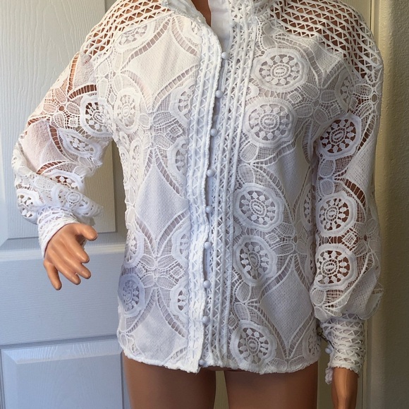 Lace Collared Jacket Button Sleeves and elastic waist Short Set Size Small - Picture 12 of 12